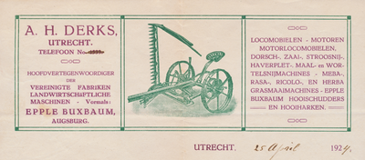 711066 Briefhoofd, van een brief, met bijbehorende enveloppe van A.H. Derks, [Hoefsmid, Varkenmarkt 26] te Utrecht. ...